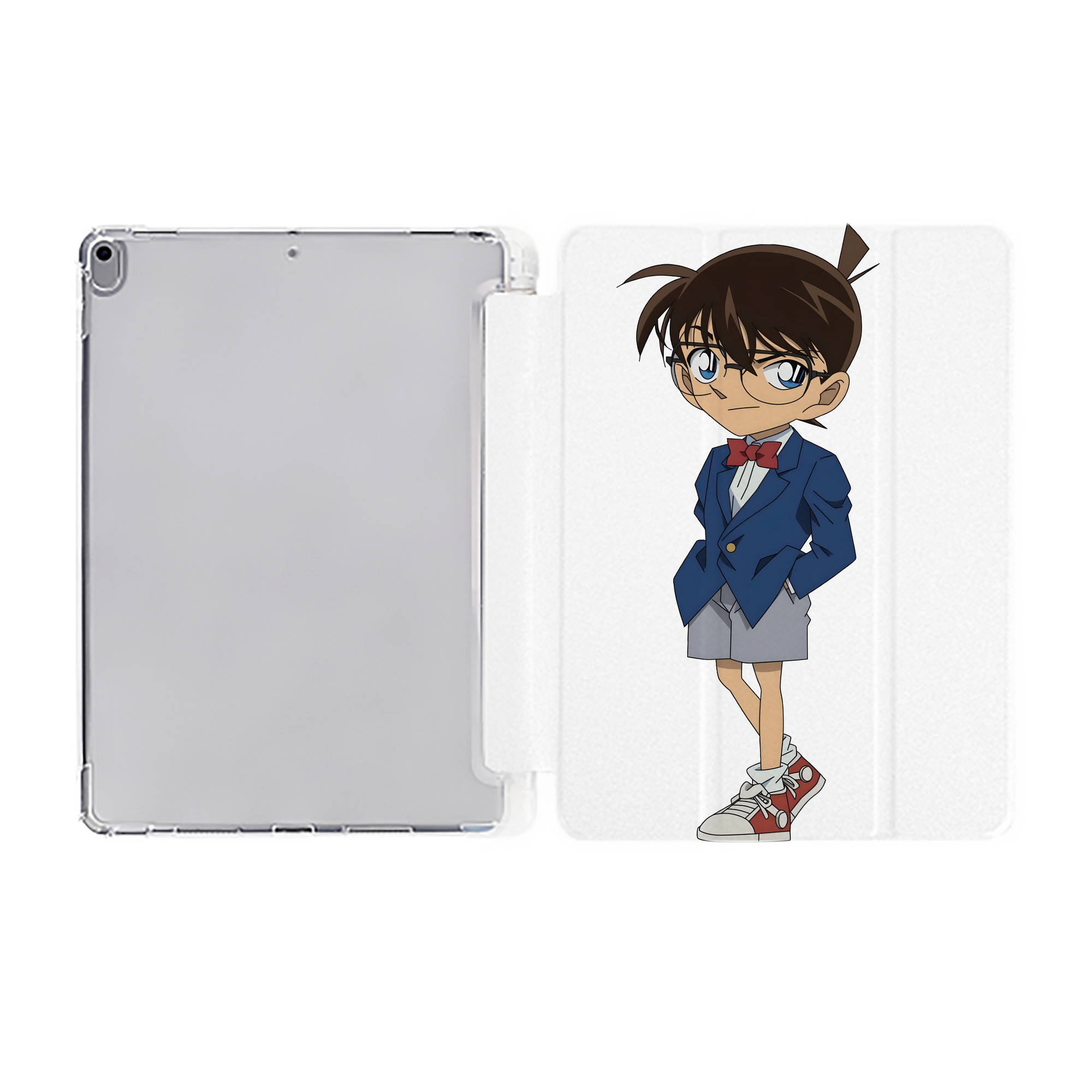 （画像用） 名探偵コナン 江戸川 コナン Detective Conan Conan Edogawa IPad ケース ペン収納付き 三つ折りスタンド PUレザー×シリコン 対応機種9.5/10.5/10.9インチ